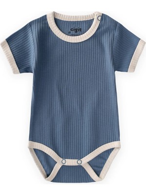 Cigit Omuzu Kırmalı Biyeli Zıbın 0-3 Yaş Indigo Mavi