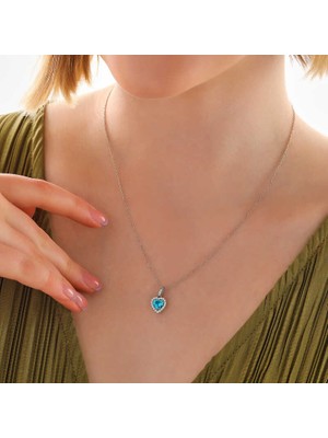 İlkyaz Fashion 925 Ayar Gümüş Turkuaz Taşlı Kalpli Kadın Kolye T8065 (72)