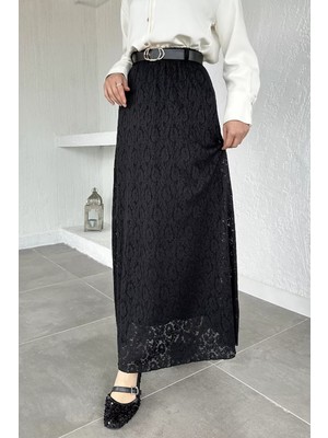 Julude Bel Lastikli Güpürlü Kemer Aksesuarlı Likralı Tesettür Etek P-00020553