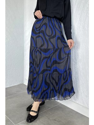 Julude Bel Lastikli Desenli Şifon Tesettür Etek P-00020609