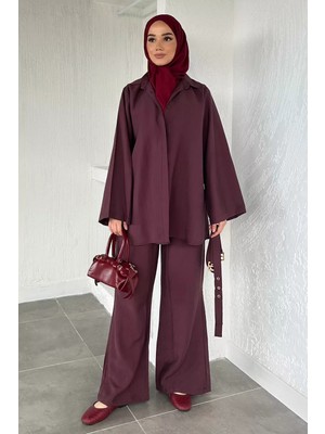 Julude Bel Çift Kemerli Tunik Pantolon Tesettür Ikili Takım P-00020587