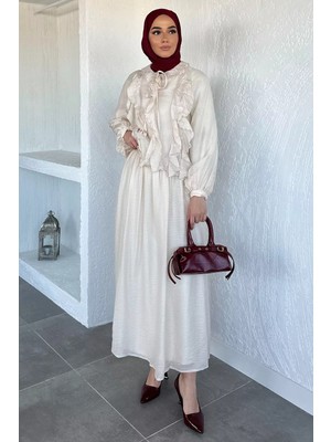 Julude Ön Fırfırlı Etek Bluz Kombinli Tesettür Ikili Takım P-00020582