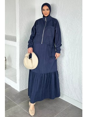Julude Gülseli Kadın Kolsuz Elbise Ceket Tesettür Ikili Takım P-00020480