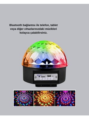 İlkyaz Fashion LED Disko Küresi Bluetooth Hoparlörlü Ritimle Senkronize Döner Işıklı