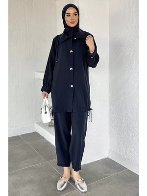 Julude Puane Gold Düğmeli Tesettür Tunik Bel Lastikli Pantolon Ikili Takım P-00020565