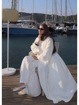 Moda Aksa 1002 Dökümlü Tensel Abaya Vanilya