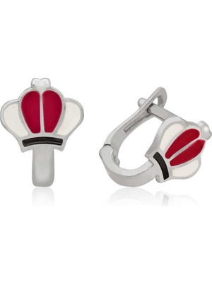 İlkyaz Fashion 925 Ayar ​gümüş Kırmızı Taç Çocuk Küpesi T3905 (72)