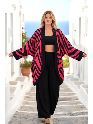 Modanı Seç Fuşya Siyah Desenli Cepli Gömlek Pantolon Ikili Takım