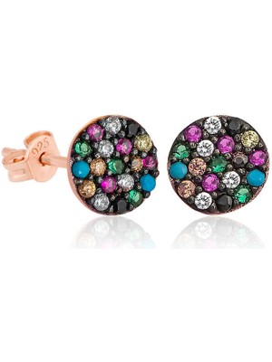 İlkyaz Fashion ​925 Ayar Gümüş Mix Taşlı Daire Küpe T5283 (72)