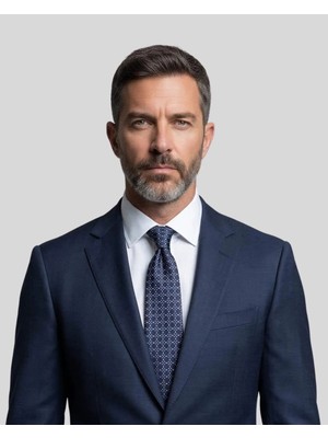 1001 Kravat Lacivert Desenli 8 cm Genişliğinde Ipek Kravat