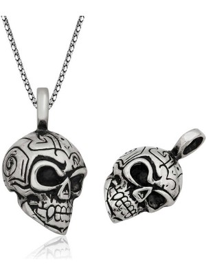 İlkyaz Fashion 925 Ayar Gümüş Kuru Kafa Erkek Gümüş Kolye PT2610705 (72)