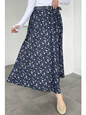 Julude Gülseli Bel Lastikli Astarlı Tesettür Kot Etek P-00020538