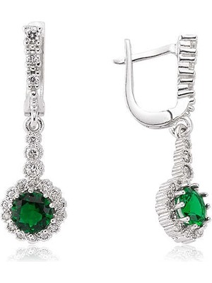 İlkyaz Fashion 925 Ayar Gümüş Yeşil Çiçek Sallantılı Küpe EA0460027 (72)