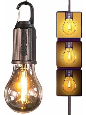 Şarjlı Dekoratif Kamp Lambası Askılı Ampul LED Işık Type-C Girişli