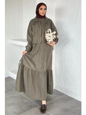 Julude Gülseli Kadın Kolsuz Elbise Ceket Tesettür Ikili Takım P-00020480