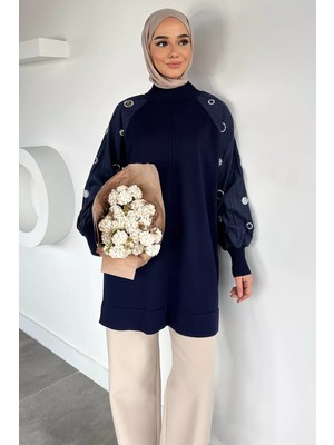 Julude Gülseli Kolları Taş Detaylı Tesettür Tunik P-00020421