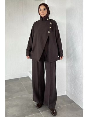Julude Düğme Detaylı Kuşaklı Tunik Pantolon Tesettür Ikili Takım P-00020586