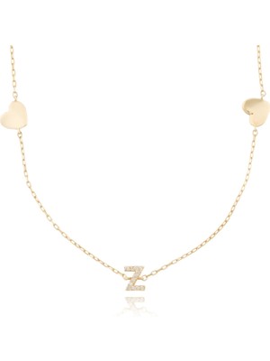 Berk Mücevherat 14 Ayar Altın Taşlı Z Harfi Kalp Kolye