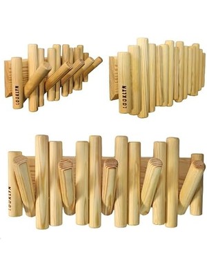 Nacario El Üretimi Ahşap Askılık, Duvara Monte Ahşap Duvar Askısı, Kapı Arkası Askılık, (Natural)