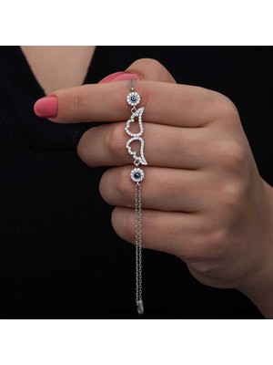 İlkyaz Fashion 925 Ayar Gümüş Nazarlı Melek Kanadı Kadın Bileklik T8557 (72)