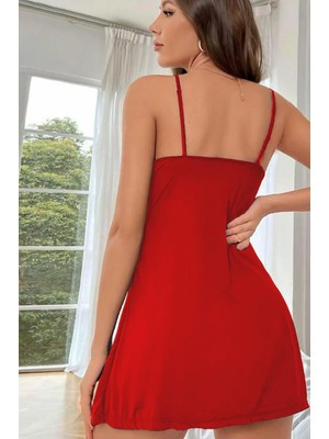 İlkyaz Fashion Kırmızı Dökümlü Yırtmaç Detay Şık Geceliik 15535 ILKYZHB-RS3455