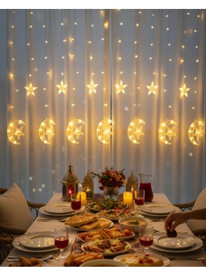 Eco Lounge Sıcak Beyaz Ay Yıldız Işık Zinciri Parti Düğün Ramazan Dekoru