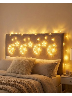 Eco Lounge Ramazan Için Hilal Yıldız Işık Zinciri Yanıp Sönen ve Sabit Modlu