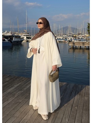 Moda Aksa 1002 Dökümlü Tensel Abaya Vanilya