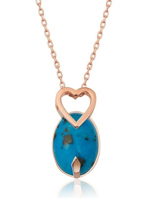 İlkyaz Fashion ​925 Ayar Gümüş Turkuaz Taşlı Kalp Kadın Gümüş Kolye T4758 (72)