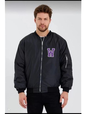 İlkyaz Fashion Wild One Baskılı   Bomber Mont – Panter Desenli, Fermuarlı, Kapitone Astarlı Ceket - Siyah