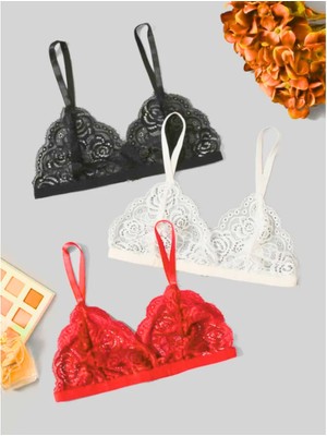 İlkyaz Fashion Tegan Büyük Beden Fantezi 3'lü Seksi Dantel Sütyen Seti TG279257-B