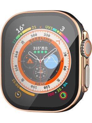 İlkyaz Fashion  Apple Watch Ultra 49MM Legend Camlı Kasa Ekran Koruyucu - Siyah-Gold