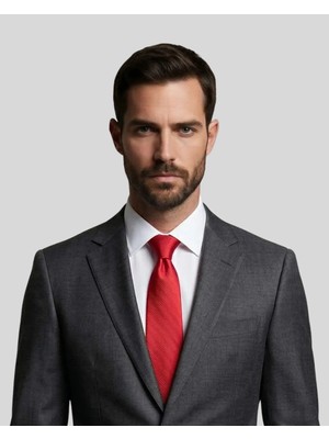 1001 Kravat Kırmızı Renkli 7,5 cm Genişliğinde Ipek Kravat