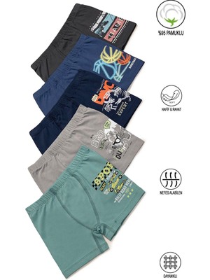Özkan Underwear Özkan 31802 5'li Paket Erkek Çocuk Pamuklu Karışık Renkli Desenli Yumuşak Rahat Şort Boxer