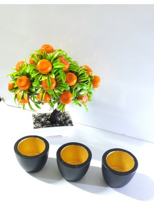 İlkyaz Fashion 3 Lü Sukulent Saksı - Siyah Gold Kaktüs Saksı Beton Çiçek Saksısı