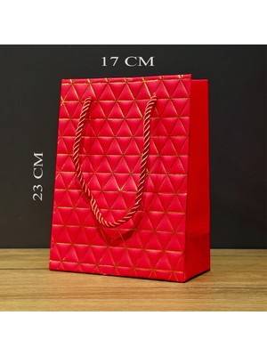 İlkyaz Fashion Küçük Boy Kırmızı Gold Renkli Karton Çanta