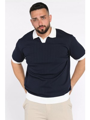 Polo Yaka Çizgi Desenli Erkek Triko Tişört P-00017494