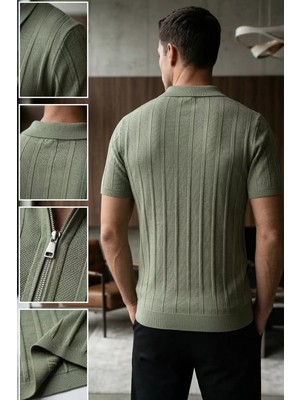 Erkek Polo Yaka Yarım Fermuarlı Triko Tişört P-00020713