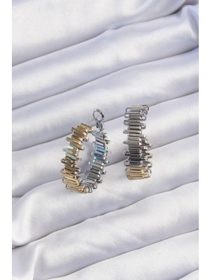 İsmiyle Al Pirinç Gold Gümüş Renkli Tırtıklı Halka Küpe