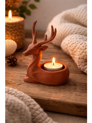 Geyik Mumluk Noel Yılbaşı Süsü Dekoratif Biblo Tealight Mumluk Mum Dahildir