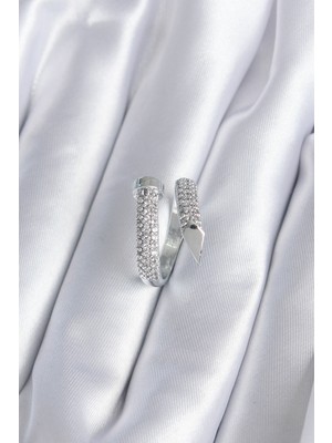 İsmiyle Al Pirinç Gümüş Renk Zirkon Taşlı Çivi Model Kadın Yüzük