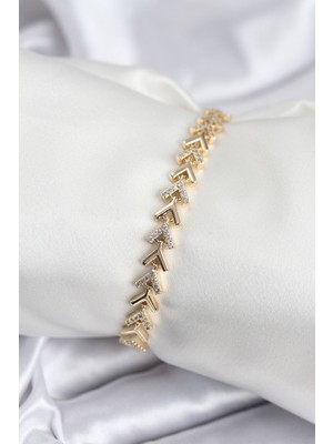 İlkyaz Fashion Pirinç Vıp Seri Gold Zirkon Taşlı Balık Sırtı Model Kadın Bileklik - TJ-BB7921