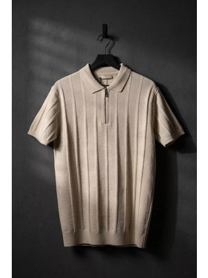 Erkek Polo Yaka Yarım Fermuarlı Triko Tişört P-00020713