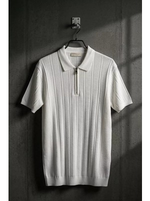 Erkek Polo Yaka Yarım Fermuarlı Triko Tişört P-00020713