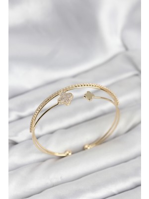 İlkyaz Fashion Yonca Model Pirinç Gold Renk Kadın Bileklik - TJ-BB8259