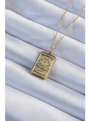 İsmiyle Al 316L Çelik Zincir Eskitme Altın Renk Ay Figürlü Tarot Kolye