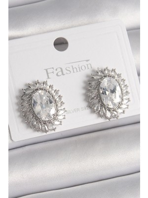 İsmiyle Al Pirinç Gümüş Renk Zirkon Taşlı Kadın Küpe