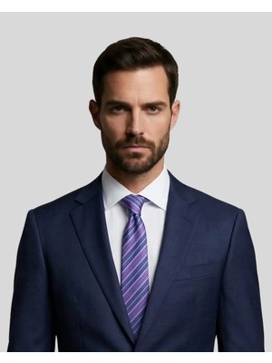 1001 Kravat Mor Çizgili 7,5 cm Genişliğinde Ipek Kravat