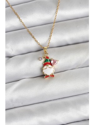 İlkyaz Fashion 316L Çelik Zincir Gold Renk Yılbaşı Teması Kadın Kolye - TJ-BKO10708