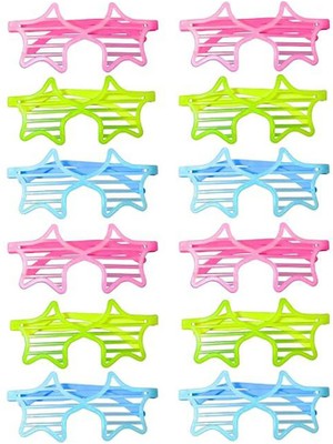 İlkyaz Fashion Retro Neon Fosforlu Yıldız Panjur Gözlük 12 Adet – 80’ler 90’lar Parti Stili